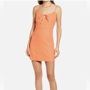 NWT BP TIE FRONT LINEN MINI DRESS CORAL CAMELIA